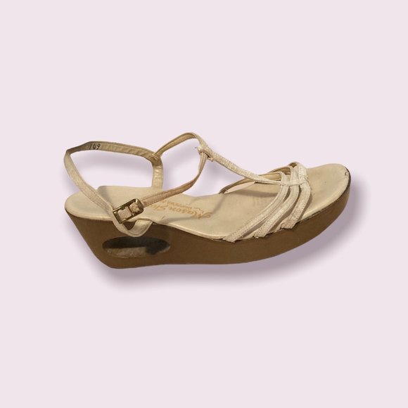 THE GLORIAS: 1970s Leather Strappy Platform Sandals with Oval Cutout - Picture 1 of 4